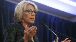 WASHINGTON, DC - FEBRUARY 15:  Education Secretary Betsy DeVos speaks at the Magnet Schools Of America Conference on February 15, 2017 in Washington, DC. DeVos addressed a recent protest at a public school she visited in Washington, DC last week following her controversial nomination to the post by President Donald Trump.  (Photo by Mario Tama/Getty Images)