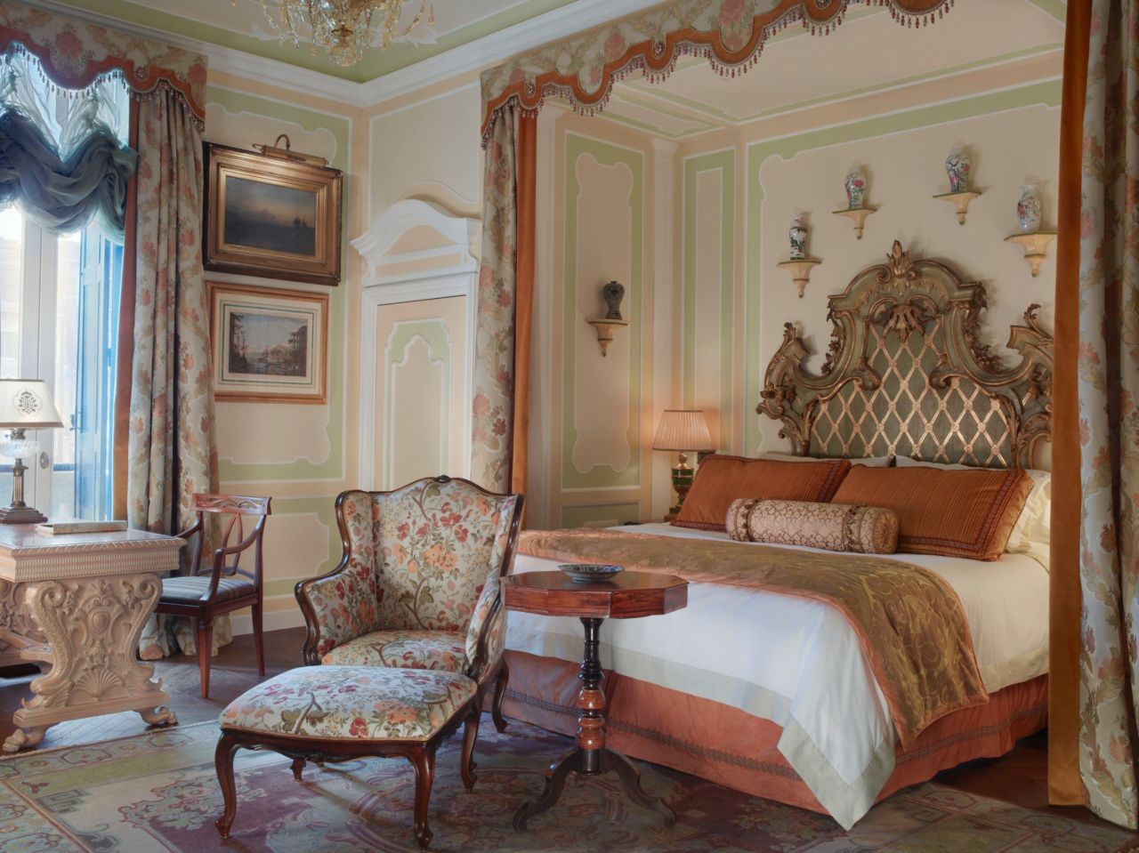 Gritti Palace rooms are furnished with Venetian antiques, exquisite original art and rich brocade silks.