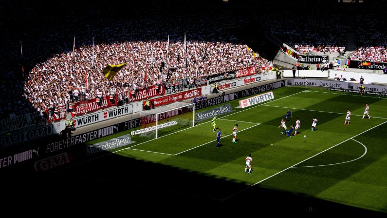 Stuttgart takes on Karlsruher during a German league match in Stuttgart on Sunday, April 9.