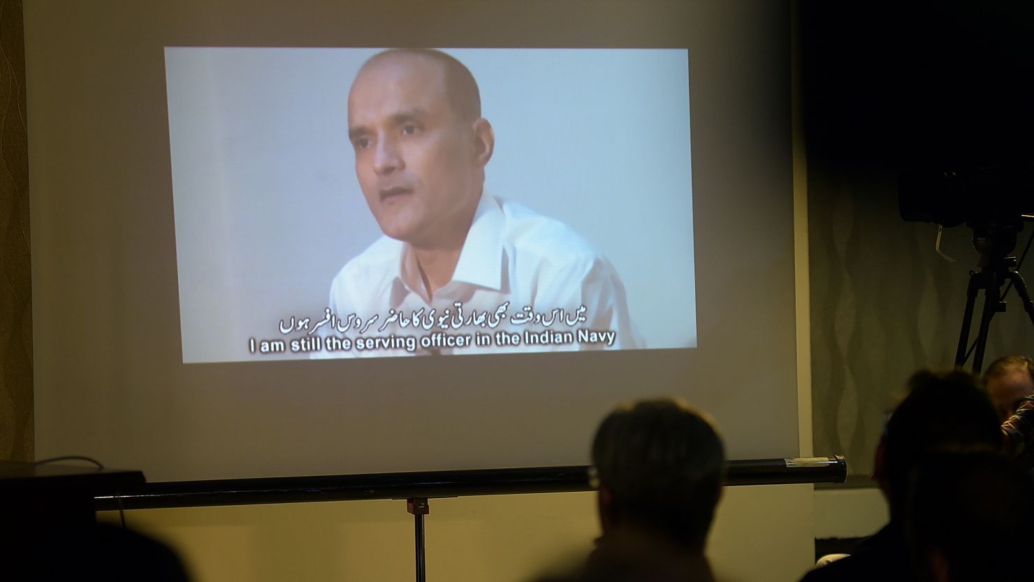 Indian national Kulbushan Jadhav is shown in a video during a press briefing in Islamabad in March 2016. Jadhav was sentenced to death this week by a Pakistani military court.