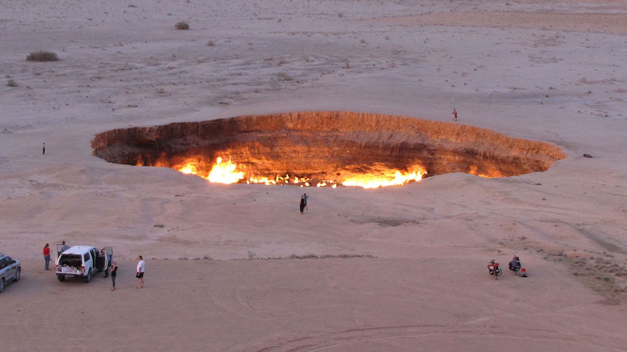 <strong>The Door to Hell (Turkmenistan): </strong>More than four decades after scientists mistakenly drilled a sinkhole and set the gas cavern on fire, the Darvaza Crater is still burning.