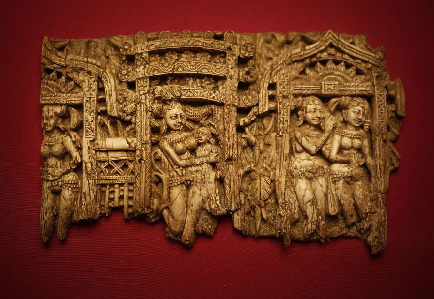 This ivory furniture inlay was also made in the first century, and featured in the same exhibition. 