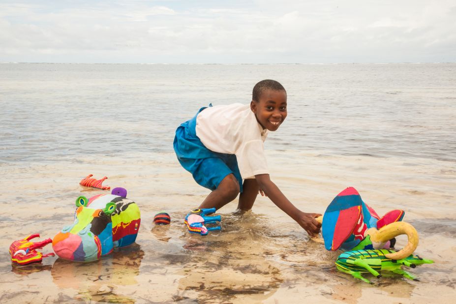 The conservation group and recycling collective Ocean Sole encourages communities to clean up beaches and make flip flops into a living, by recycling them into colorful animal sculptures, like the ones pictured above. 