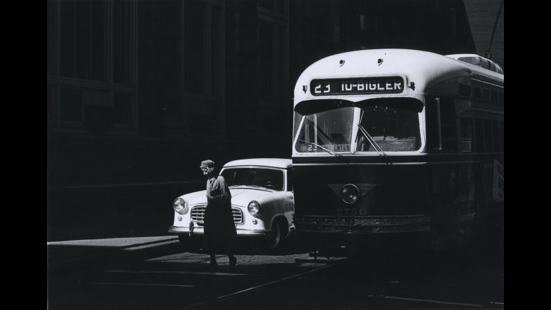 A woman crosses a Philadelphia street in this photo taken in 1963 by Ray K. Metzker, a renowned photographer whose work can be found in dozens of art museums across the world. Sixty of Metzker's prints can be seen in <a href="index.php?page=&url=http%3A%2F%2Fwww.lesdoucheslagalerie.com%2Ffr%2Fexpositions%2Fpresentation%2F18%2Fabstractions%23oeuv-20" target="_blank" target="_blank">"Abstractions,"</a> an exhibit at Les Douches Gallery in Paris. "Metzker holds a special place in the history of American photography," according to Les Douches Gallery. "His work, consisting exclusively of black and white images, is completely representative of an entire generation of profoundly experimental photographers."