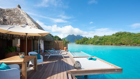 This brand-new property in Bora Bora offers two-story overwater bungalows.