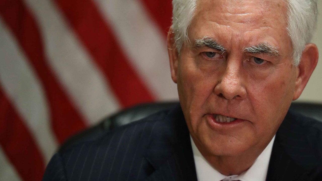 WEST PALM BEACH, FL - APRIL 06:  Secretary of State Rex Tillerson speaks with the media after he greeted Chinese President Xi Jinping at Palm Beach International Airport on April 6, 2017 in West Palm Beach, Florida. Mr. Tilleson spoke about several topics including the upcoming meetings with China and the ongoing conflict in Syria.  (Photo by Joe Raedle/Getty Images)