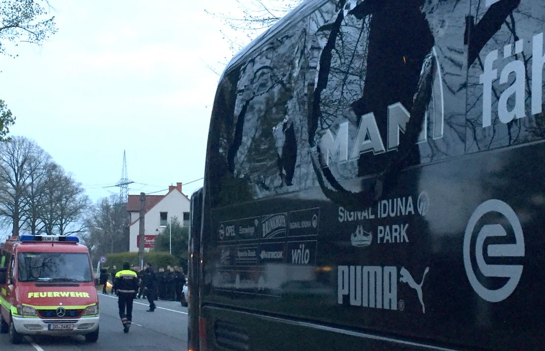 Windows on Borussia Dortmund's bus were shattered by the blasts. 