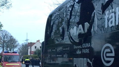 Windows on Borussia Dortmund's bus were shattered by the blasts. 