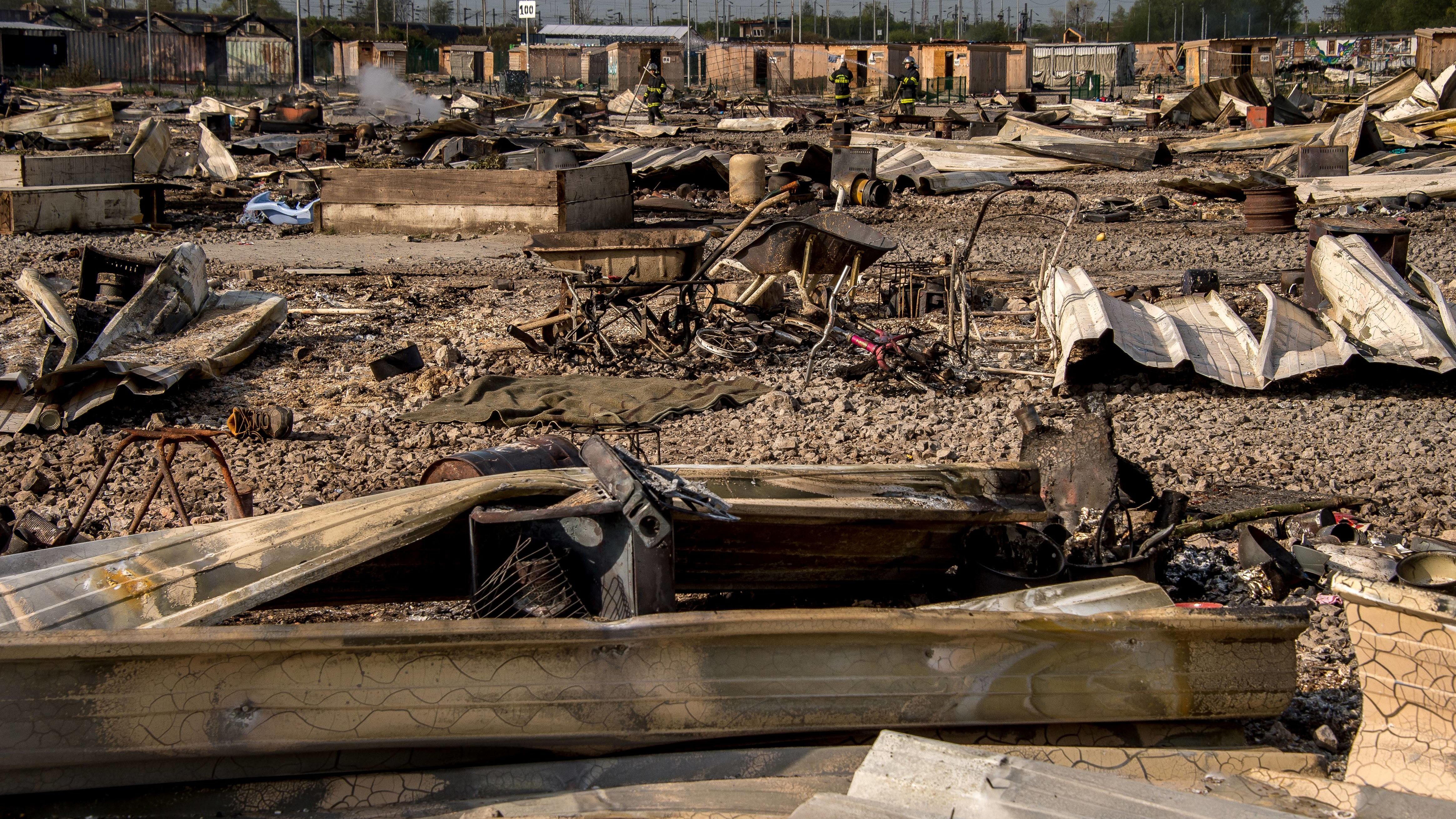 All that was left of the huts at the Grande-Synthe migrant camp Tuesday.  
