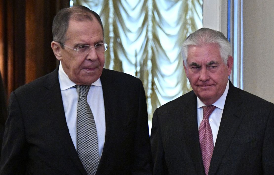 Russian Foreign Minister Sergei Lavrov. left, with US Secretary of State Rex Tillerson in Moscow on Wednesday. 