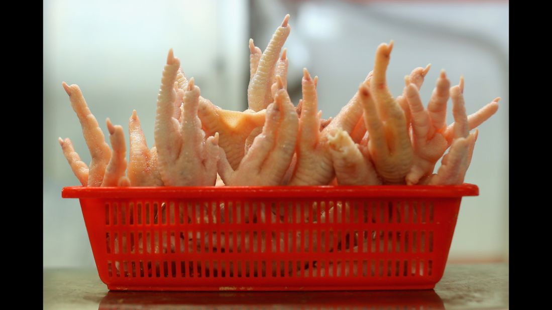 Chicken feet are popular throughout Asia and the Caribbean. They're often served with onion and barbecue sauce.  
