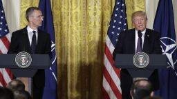 President Donald Trump speaks during a news conference with NATO Secretary General Jens Stoltenberg in the East Room of the White House in Washington, Wednesday, April 12, 2017. 