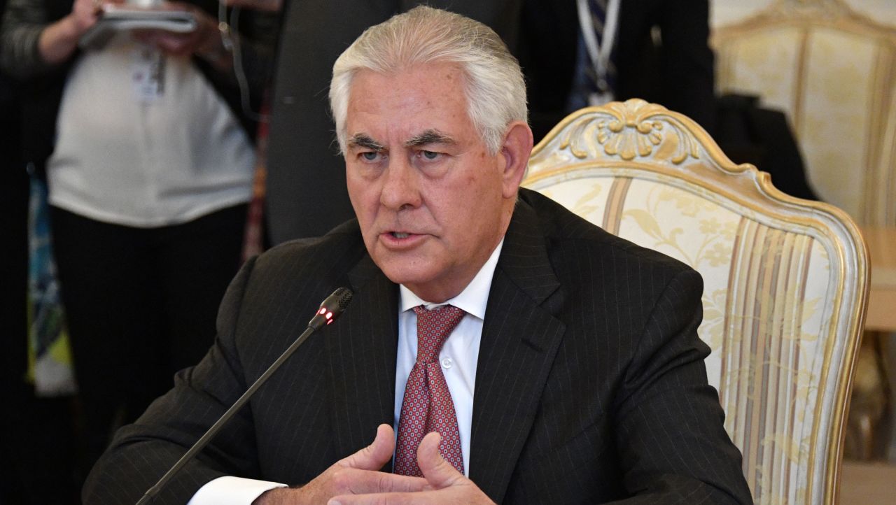 US Secretary of State Rex Tillerson talks with Russian Foreign Minister (unseen) during their meeting in Moscow on April 12, 2017.  
Tillerson meets Lavrov as Washington confronts Moscow about its support for the Syrian regime. / AFP PHOTO / Alexander NEMENOV        (Photo credit should read ALEXANDER NEMENOV/AFP/Getty Images)