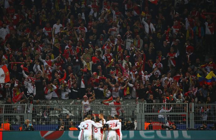 Monaco fans -- praised for their show of support to Dortmund following Tuesday's attack -- celebrated after Mbappe scored his team's third goal -- a brilliant long-range strike into the top corner.