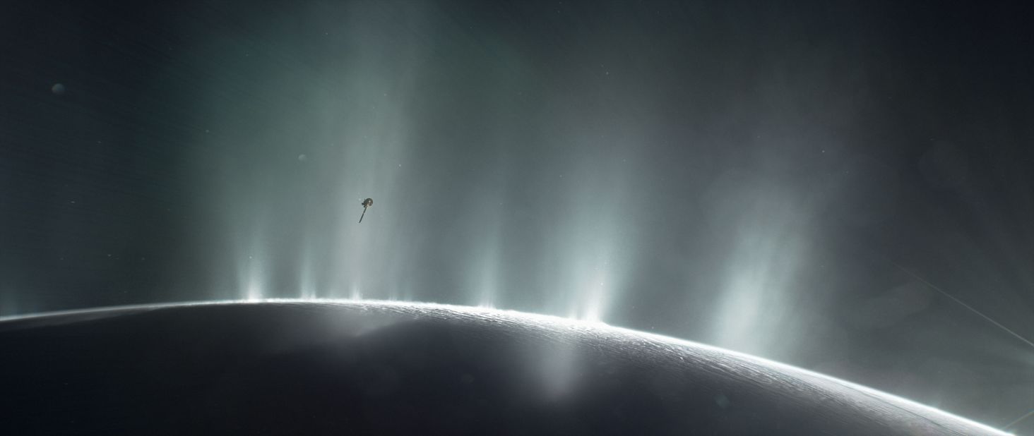 In April 2017, NASA revealed new evidence that the most likely places to find life beyond Earth are Jupiter's moon Europa or Saturn's moon Enceladus. The Cassini spacecraft, pictured here, made the discovery. "Enceladus is high on the list in the solar system for showing habitable conditions," said Hunter Waite, lead author of the <a href="http://www.swri.org/press-release/swri-scientists-discover-evidence-habitable-region-within-saturns-moon-enceladus#.WO_K4fnyupo" target="_blank" target="_blank">Enceladus study</a>.