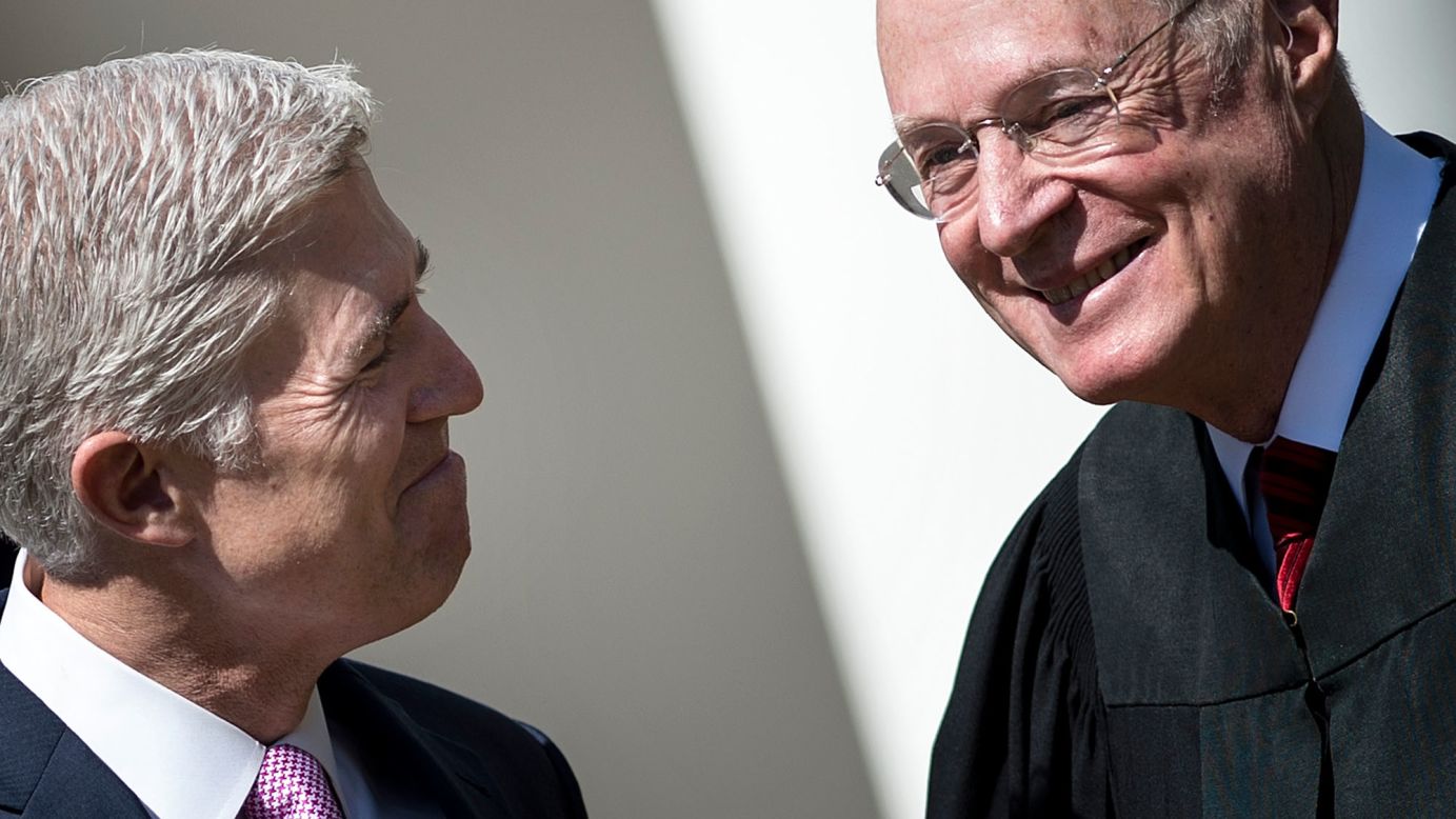 Neil Gorsuch, the newest member of the US Supreme Court, smiles at Justice Anthony Kennedy, right, after <a href="http://www.cnn.com/2017/04/10/politics/neil-gorsuch-trump/" target="_blank">taking the judicial oath at the White House</a> on Monday, April 10. <a href="http://www.cnn.com/2017/03/19/us/gallery/neil-gorsuch/index.html" target="_blank">Gorsuch</a> replaces Antonin Scalia, who died in 2016.