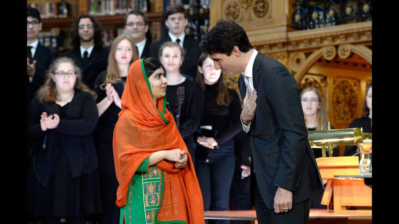 Malala Yousafzai, a Pakistani activist and the youngest-ever winner of the Nobel Peace Prize, is presented with <a href="http://www.cnn.com/2017/04/13/americas/malala-yousafzai-honorary-canadian-citizenship/" target="_blank">an honorary Canadian citizenship</a> by Prime Minister Justin Trudeau on Wednesday, April 12. Yousafzai, 19, has been campaigning for girls' education since she was shot on her way home from school five years ago.