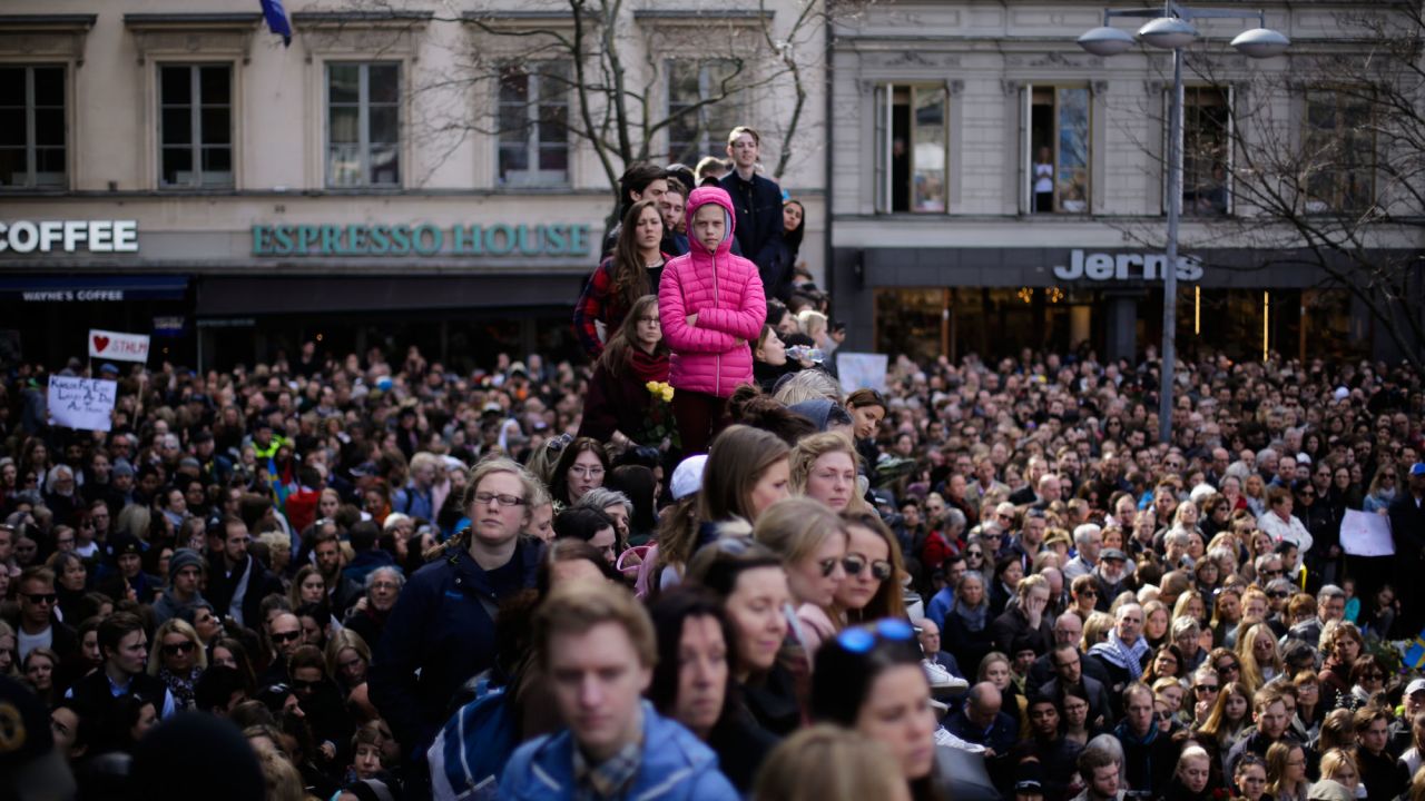 Thousands of people unite against terrorism during a vigil in Stockholm, Sweden, on Sunday, April 9. Four people were killed in Stockholm after <a href="http://www.cnn.com/2017/04/11/europe/stockholm-terror-attack-rakhmat-akilov/" target="_blank">a truck rammed into pedestrians</a> on April 7. Authorities have called it a terror attack, and a suspect is in custody.
