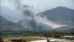 In this photograph taken on April 11, 2017, smoke rises after an air strike by US aircraft on positions during an ongoing an operation against Islamic State militants in the Achin district of Afghanistan's Nangarhar province. 