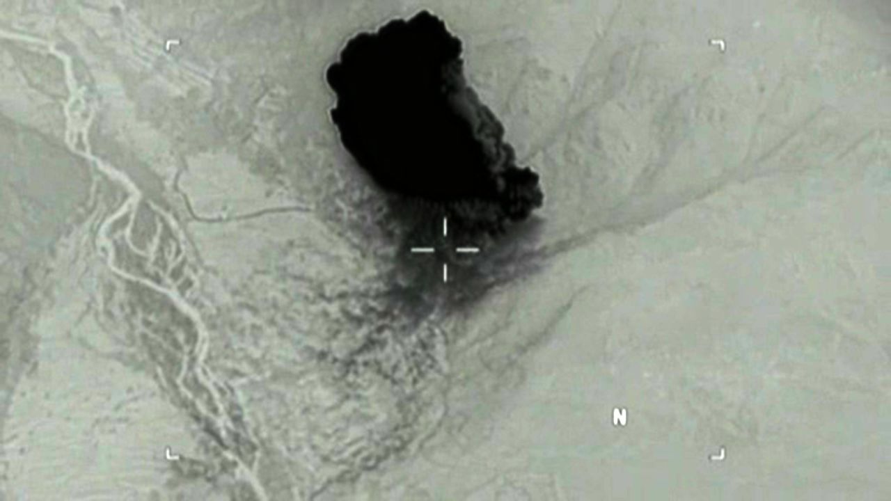 A screenshot from the US Department of Defense shows the MOAB bomb drop in Afghanistan. 