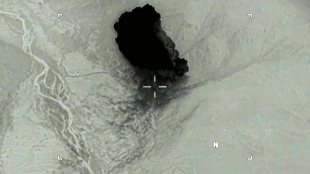 A screenshot from the US Department of Defense shows the MOAB bomb drop in Afghanistan.