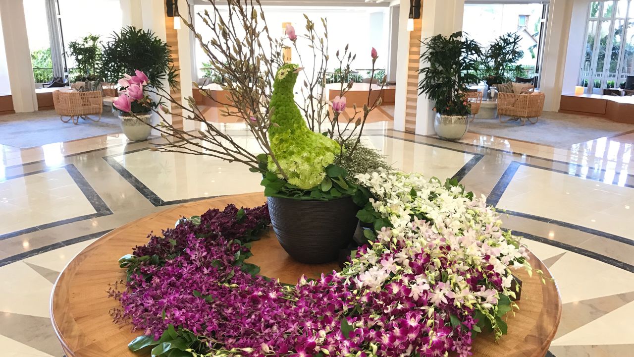 <strong>Four Seasons Resort Oahu at Ko Olina, Hawaii:</strong> Florist Fong Tagawa elevates floral arrangements by creating whimsical designs such as this peacock.