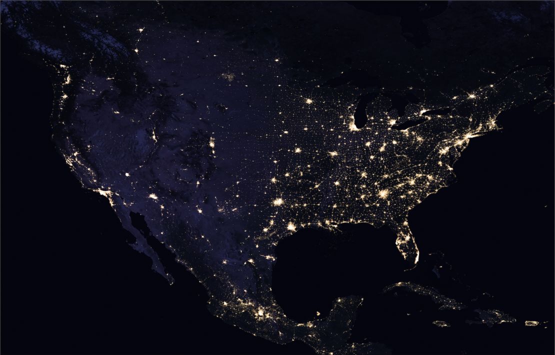 Composite image of the continental US at night in 2016.