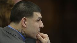CORRECTS DAY TO FRIDAY - Former New England Patriots tight end Aaron Hernandez attends his double murder trial during the sixth day of jury deliberations at Suffolk Superior Court Friday, April 14, 2017 in Boston. Hernandez is standing trial for the July 2012 killings of Daniel de Abreu and Safiro Furtado who he encountered in a Boston nightclub. The former NFL player is already serving a life sentence in the 2013 killing of semi-professional football player Odin Lloyd. (AP Photo/Stephan Savoia, Pool)