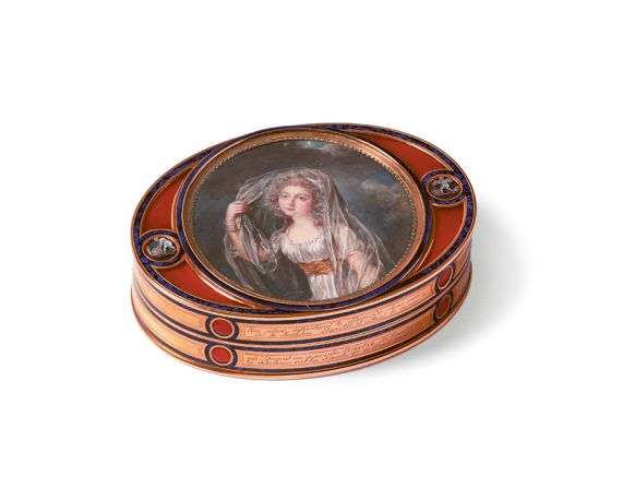 The show's oldest piece is a 1789 memorial box for the Marquise de Lawoestine, here painted in miniature.