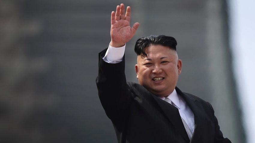 North Korean leader Kim Jong Un waves during a military parade on Saturday, April 15, 2017, in Pyongyang, North Korea to celebrate the 105th birth anniversary of Kim Il Sung, the country's late founder and grandfather of current ruler Kim Jong Un. (AP Photo/Wong Maye-E)