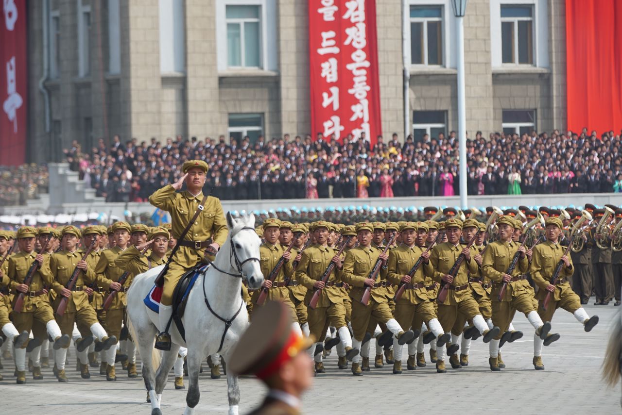 North Korean soldiers march on April 15, <a href="http://edition.cnn.com/2017/04/14/asia/north-korea-day-of-the-sun/" target="_blank">as the nation marks the birth of its founder, Kim Il Sung,</a> who is also the grandfather of current leader Kim Jong Un. 