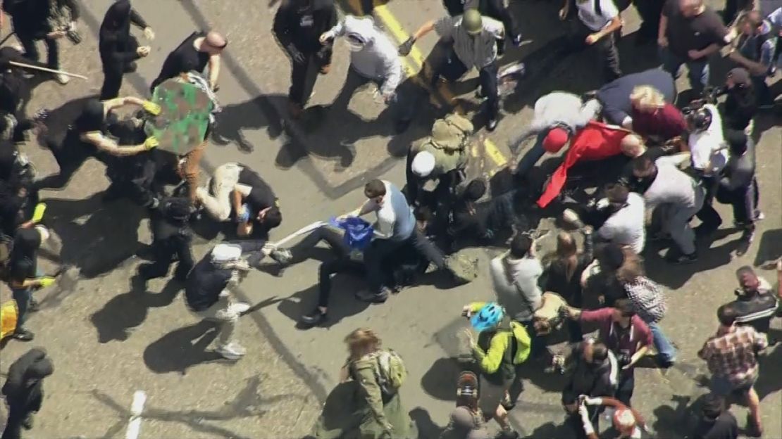 Fights broke out Saturday during pro- and anti-Trump protests in Berkeley, California.
