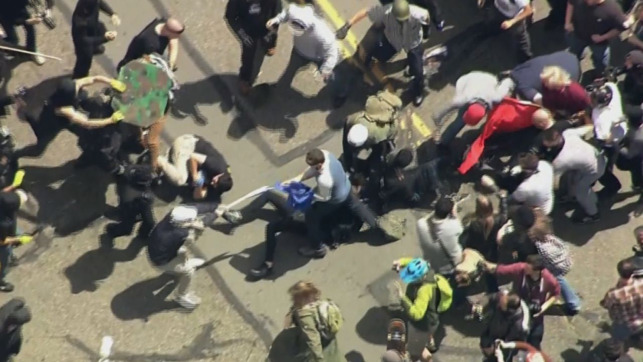 Fights broke out Saturday during pro- and anti-Trump protests in Berkeley, California.