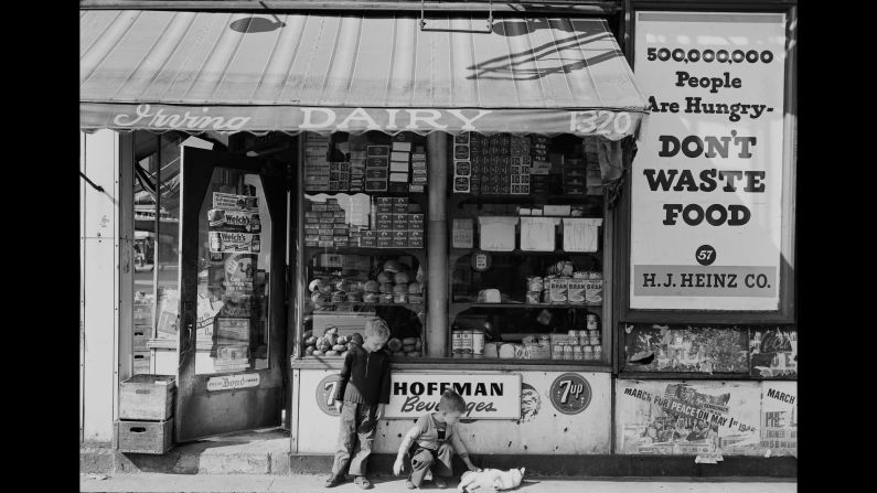 Children outside a store on Amsterdam Avenue in 1946. "Armed with a large format camera and tripod, Webb walked around New York engaging with the people and the landscape surrounding him," reads a press release from the <a href="index.php?page=&url=http%3A%2F%2Fwww.toddwebbarchive.com%2F" target="_blank" target="_blank">Todd Webb Archive</a>.
