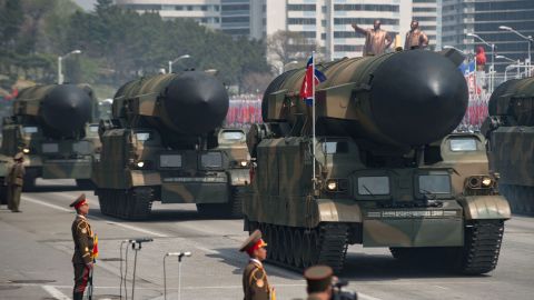 A series of solid-fuel missiles were on display at North Korea's most recent military parade.