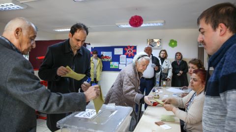 Ankara residents cast their votes at a polling station in the Turkish capital on Sunday.