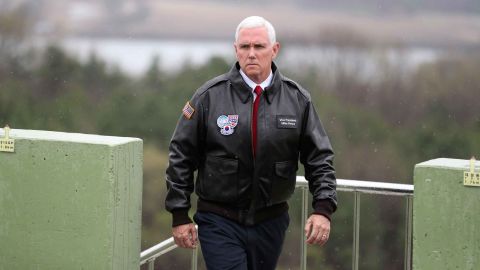 U.S. Vice President Mike Pence arrives at Observation Post Ouellette in the Demilitarized Zone (DMZ), near the border village of Panmunjom.