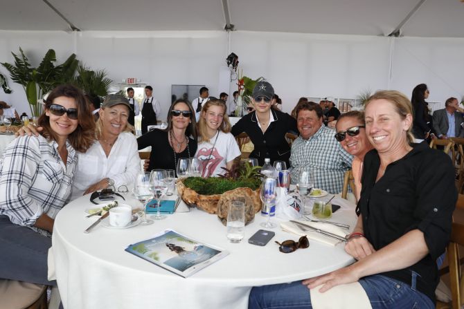 The second round of the Global Champions Tour was watched by a host of celebrities and athletes including tennis legend Martina Navratilova (second from left).
