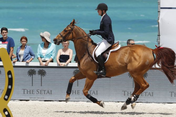 The world's top rider McLain Ward on Rothchild. The US double Olympic champion was eliminated early on.