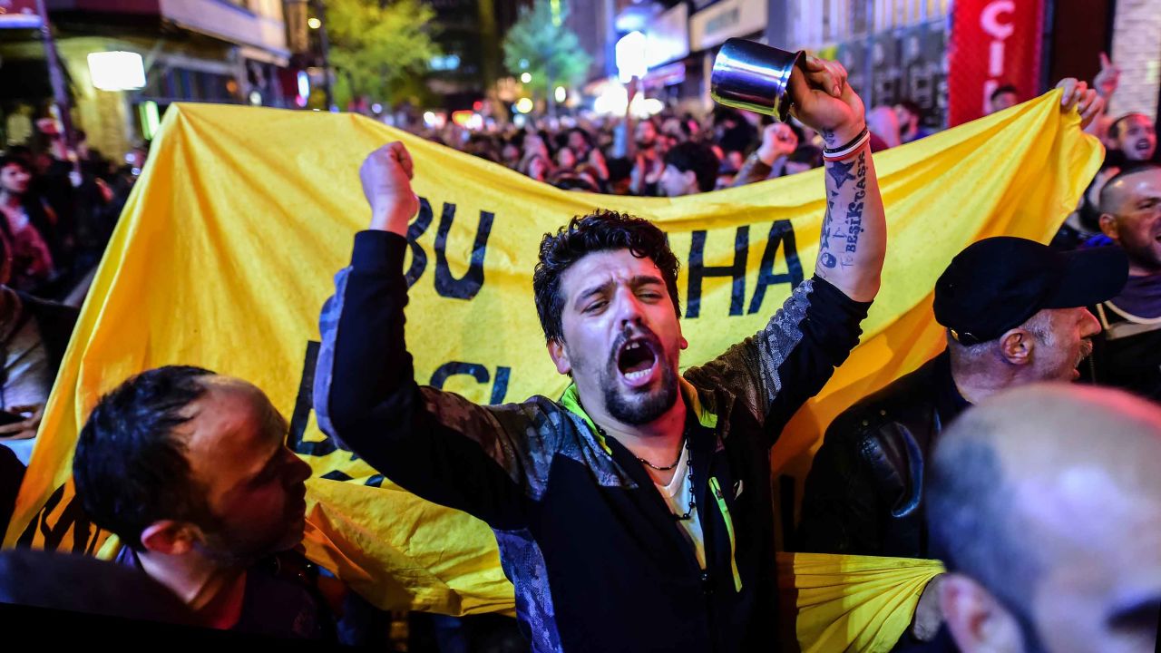"No" supporters gather in Istanbul to protest the referendum results on Sunday.