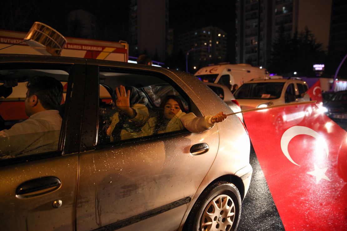 Erdogan supporters drove through the streets of the capital on Sunday night.