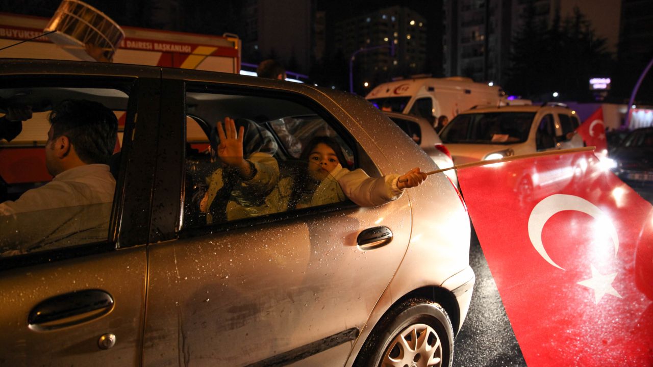 Erdogan supporters drove through the streets of the capital on Sunday night.