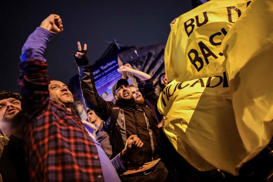 "No" supporters gather in Istanbul to protest the result.