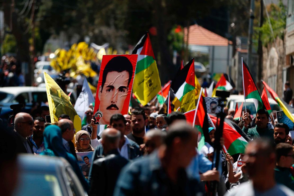 Protesters rally in Ramallah on Monday.
