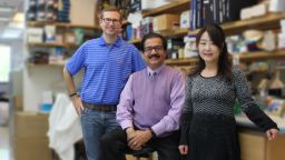 Professor Joshy Jacob, in middle, seen with his colleagues David Holthausen (on left) and Song Hee Lee (on right).