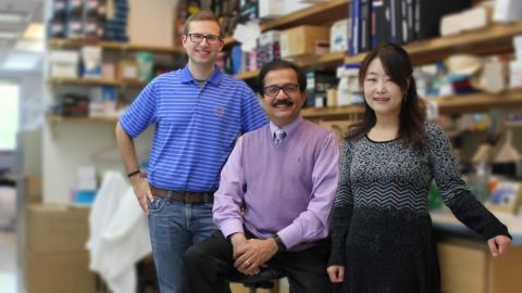 Professor Joshy Jacob, in middle, seen with his colleagues David Holthausen (on left) and Song Hee Lee (on right).
