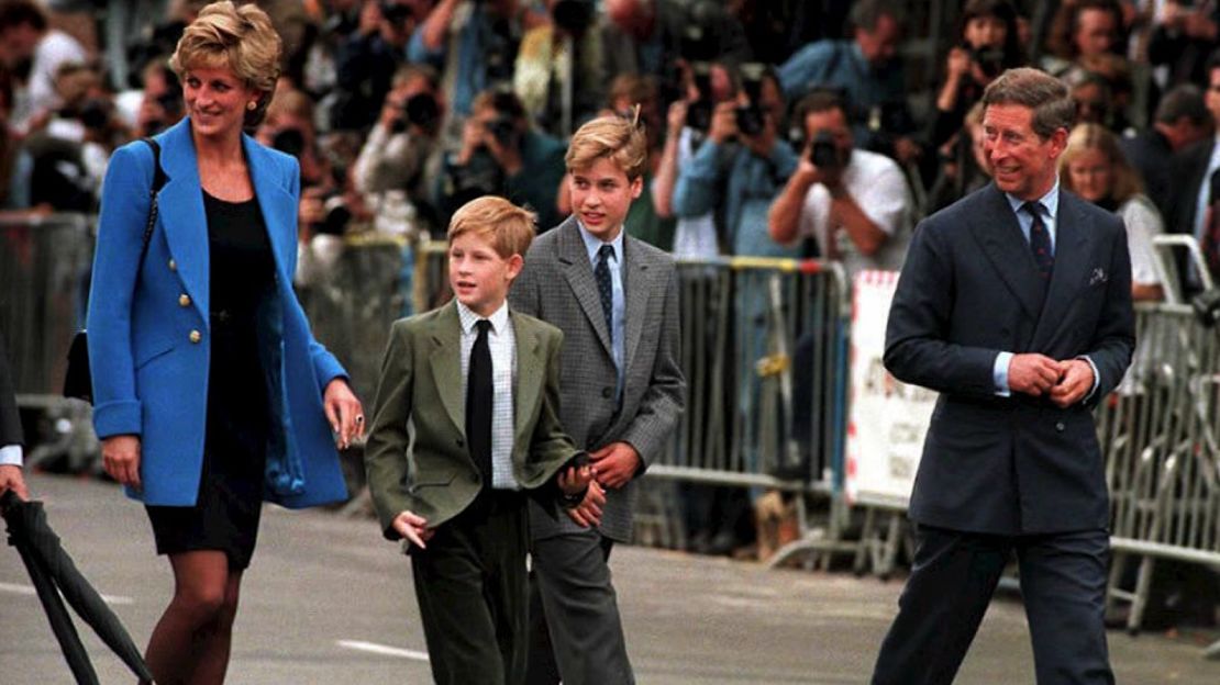 Prince Harry photographed with Princess Diana and Prince William.
