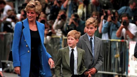 Prince Harry photographed with Princess Diana and Prince William.