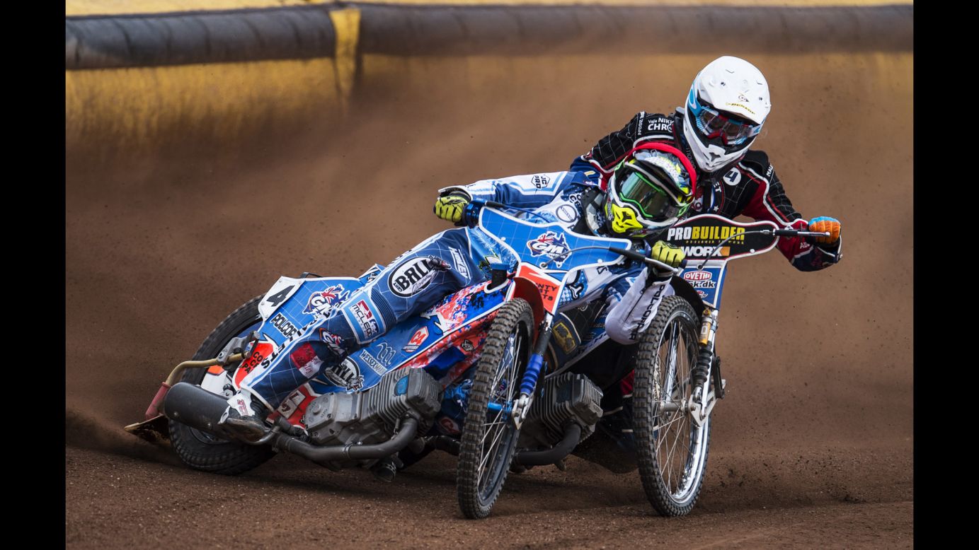 The Poole Pirates and Somerset Rebels compete at a motorcycle speedway in Poole, England, on Friday, April 14.