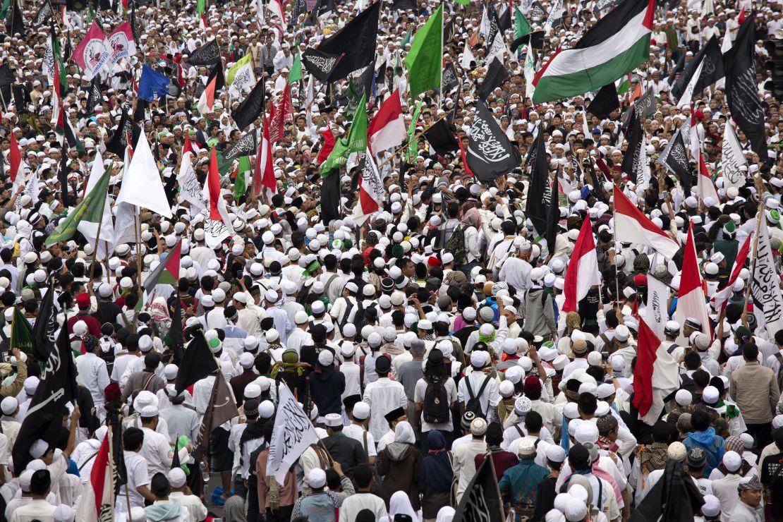 Thousands of Indonesian Muslims protest against Ahok on March 31 in Jakarta.